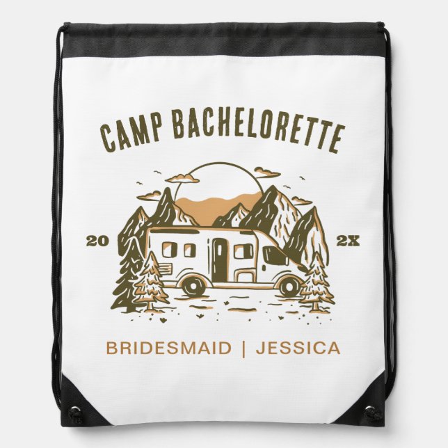 Camp Bachelorette Party Girls Trip Glamping Custom Drawstring Bag (Front)