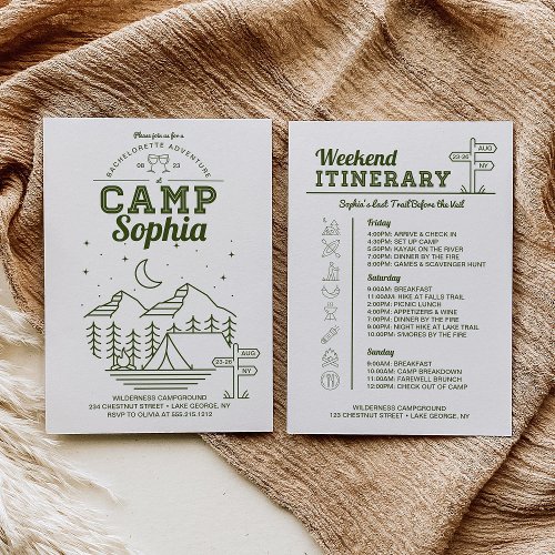 Camp Bachelorette Party Itinerary Camping Invitation