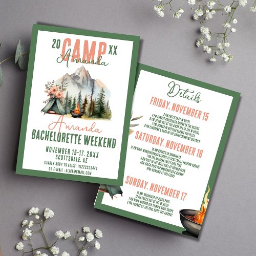 Camp Bachelorette Party Itinerary Weekend Invitation