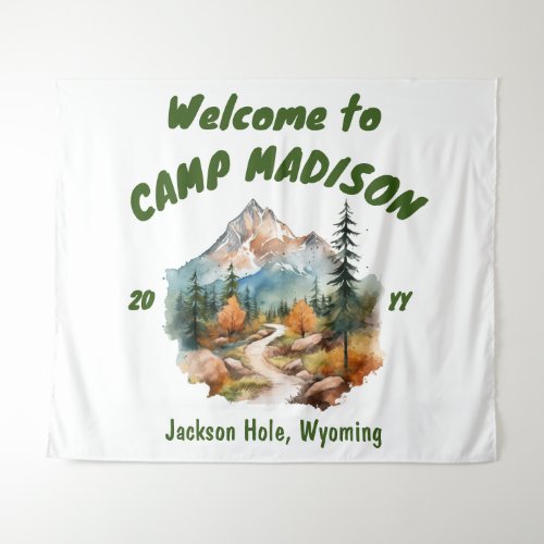 Camp Bachelorette Party Mountain Camping Prop Sign Tapestry
