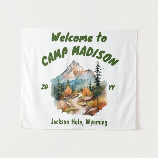 Camp Bachelorette Party Mountain Camping Prop Sign Tapestry (Front (Horizontal))