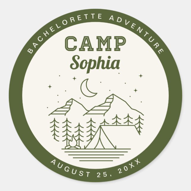 Camp Bachelorette Party Round Favor Stickers (Front)