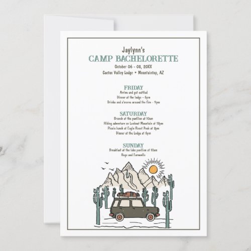 Camp Bachelorette Party Weekend Itinerary Invitation