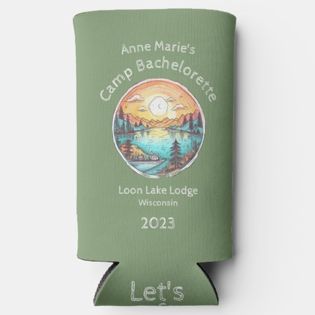 Camp Bachelorette Party Weekend Keepsake Seltzer Can Cooler (Front)