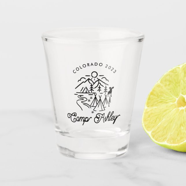 Camp Bachelorette Personalized Tote Bag  Shot Glass (Front)