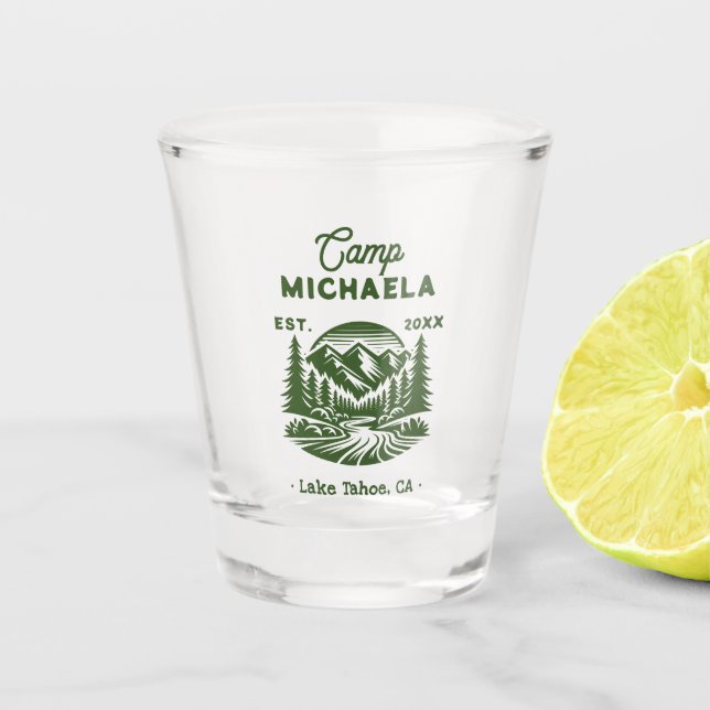Camp Bachelorette Retro Bridal Shower Shot Glass (Front)