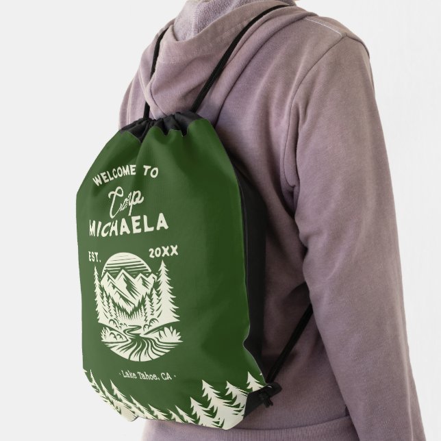 Camp Bachelorette Retro Welcome Drawstring Bag (Insitu)
