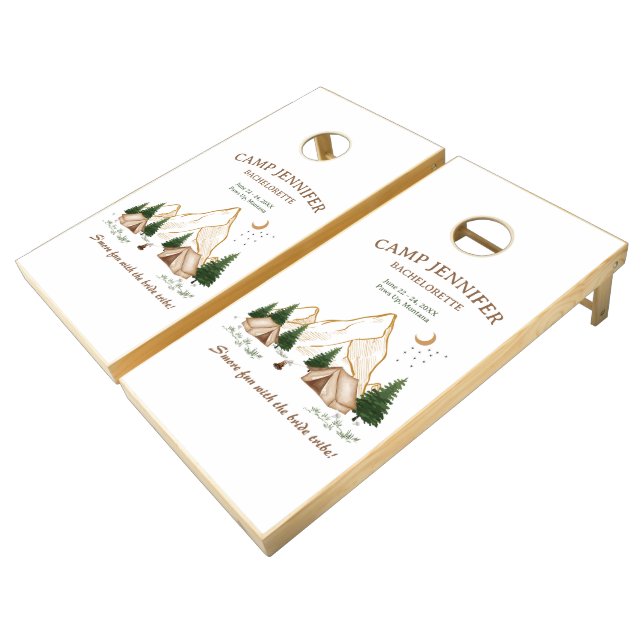 Camp Bachelorette Weekend Adventure Cornhole Set (Angled)