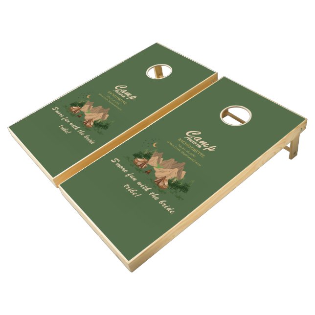 Camp Bachelorette Weekend Adventure Cornhole Set (Angled)