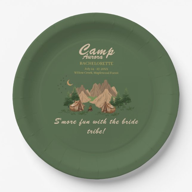 Camp Bachelorette Weekend Adventure Paper Plates (Front)