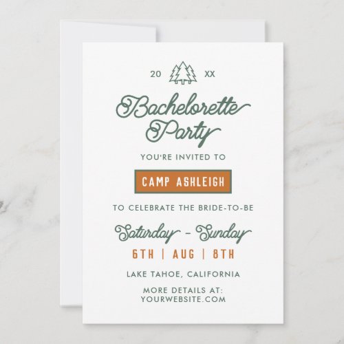 Camp Bachelorette Weekend Adventure Theme Invitation