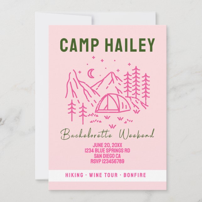 Camp bachelorette weekend invitation (Front)