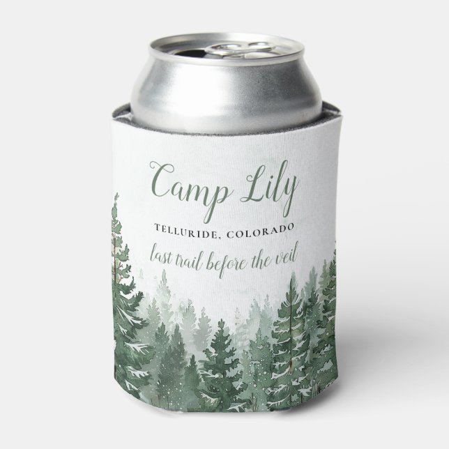 Camp Bachelorette Woodland Forest Weekend Party Can Cooler (Can Front)