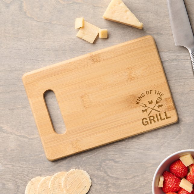 Camp Barbecue King of The Grill Cow Chick Pig  Engraved Cutting Board (Cheese)