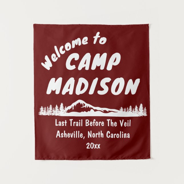 Camp Bridal Shower Bach Mountain Burgundy Red Prop Tapestry (Front)