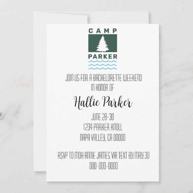 Camp Bride Bachelorette Party Invitation (Front)