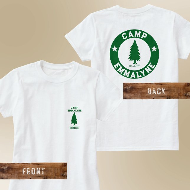 Camp Bride Personalized Front and Back Print Bach T-Shirt (Camp Bride t-shirt with front and back print. Personalize one for each camper at your Camp Bach)