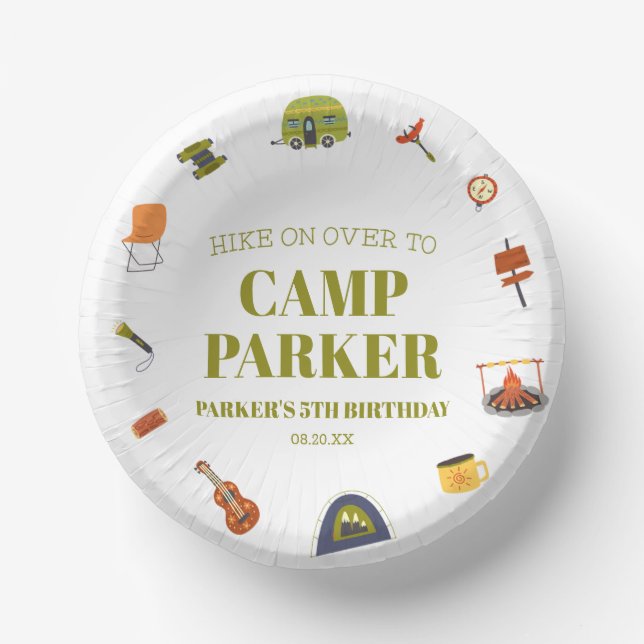 Camp Camping Camper Birthday Party Paper Bowls (Front)