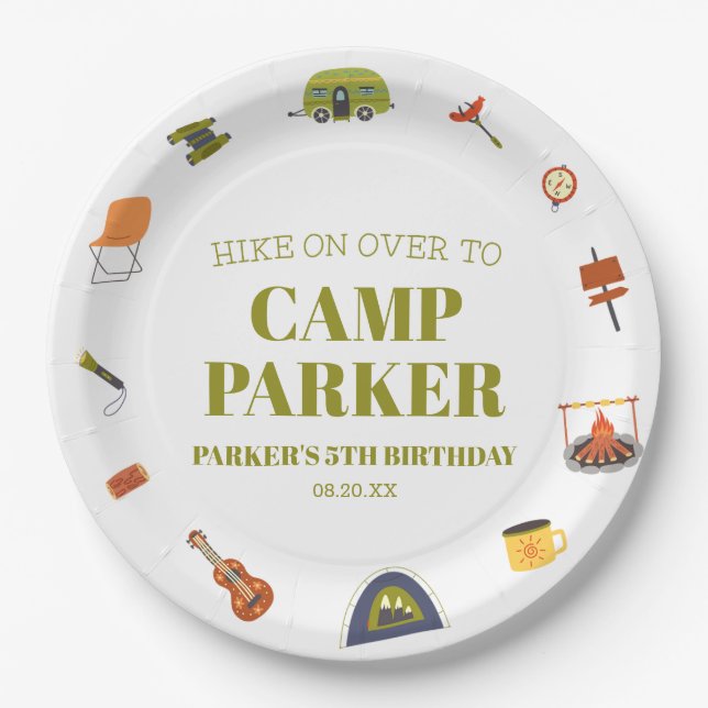 Camp Camping Camper Birthday Party Paper Plates (Front)