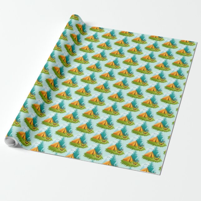Camp Camping Campfire Design Wrapping Paper (Unrolled)