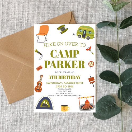 Camp Camping Happy Camper Birthday Party Invitation