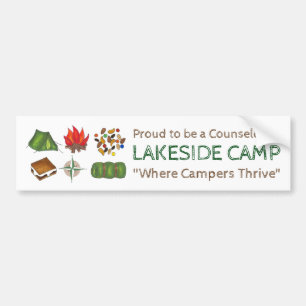 Camp Counselor Campfire Tent S'mores Compass Bumper Sticker