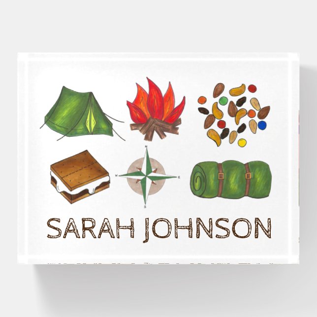Camp Counselor Gift Tent Campfire Compass S'mores Paperweight (Front)
