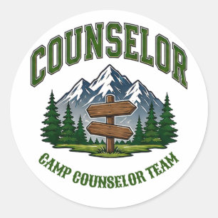 🌲 Camp Counselor Team Typography 👕 Classic Round Sticker