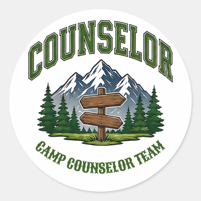 🌲 Camp Counselor Team Typography 👕 Classic Round Sticker (Front)