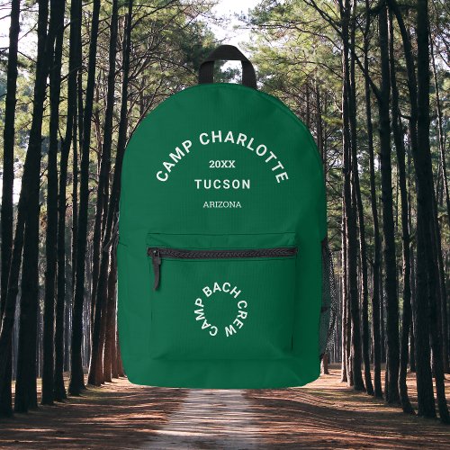 Camp Crest Forest Green Camping Theme Bachelorette Printed Backpack