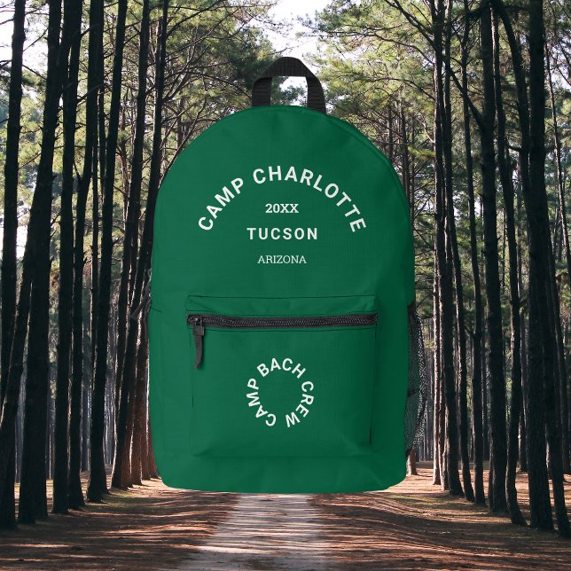 Camp Crest Forest Green Camping Theme Bachelorette Printed Backpack (Creator Uploaded)