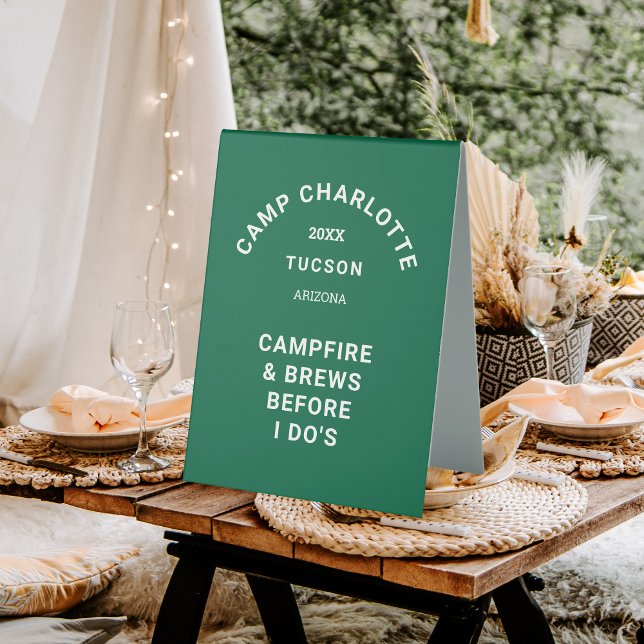 Camp Crest Forest Green Camping Theme Bachelorette Table Tent (Creator Uploaded)
