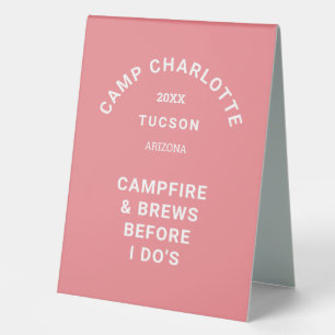 Camp Crest Pink Camping Theme Bachelorette Table Tent