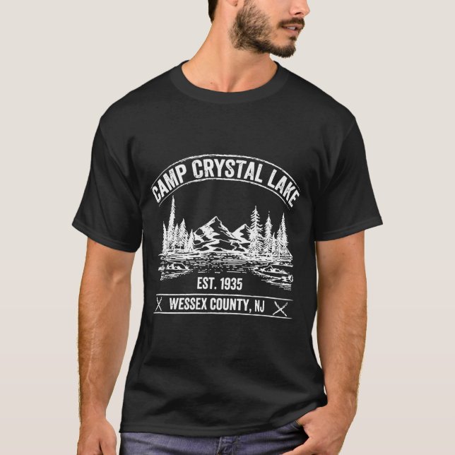 Camp Crystal Lake Wessex NJ Camping Camp T-Shirt (Front)