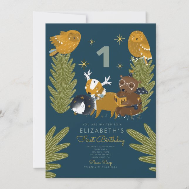 Camp Forest Animal 1st Birthday Invitation (Front)