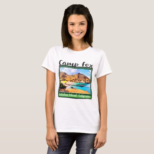 Camp Fox Blue Sky white Clouds in Green Frame T_Shirt