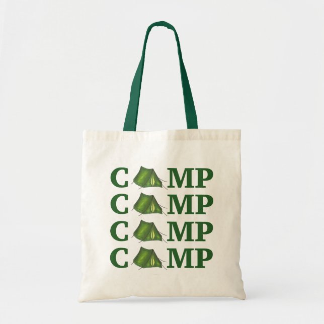 CAMP Green Tent Summer Camping Hiking Camper Tote Bag (Front)
