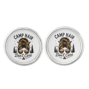 Camp Hair Don't Care Messy Bun Funny Cufflinks