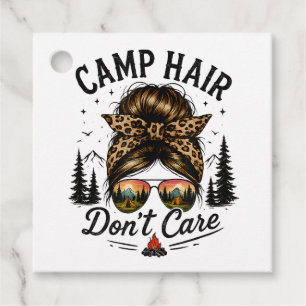 Camp Hair Don't Care Messy Bun Funny Favor Tags