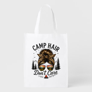 Camp Hair Don't Care Messy Bun Funny Grocery Bag