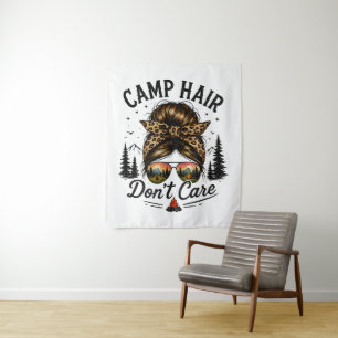 Camp Hair Don't Care Messy Bun Funny Tapestry