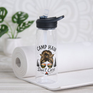 Camp Hair Don't Care Messy Bun Funny Water Bottle