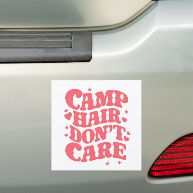 Camp Hair Don't Care Summer Camping Girls Groovy Car Magnet (In Situ)