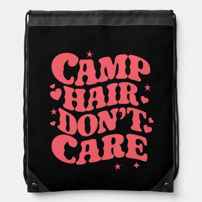 Camp Hair Don't Care Summer Camping Girls Groovy Drawstring Bag (Front)