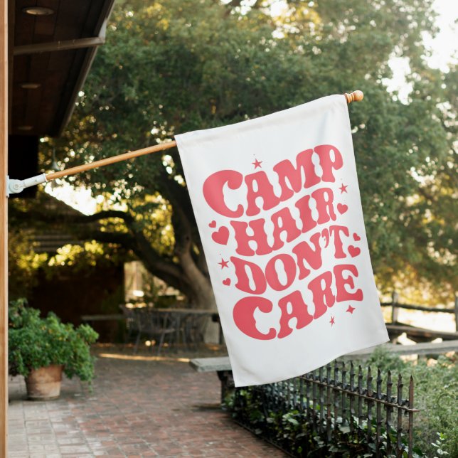 Camp Hair Don't Care Summer Camping Girls Groovy House Flag (In SItu)