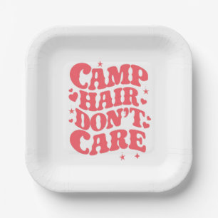 Camp Hair Don't Care Summer Camping Girls Groovy Paper Plates