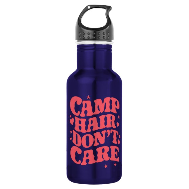 Camp Hair Don't Care Summer Camping Girls Groovy Stainless Steel Water Bottle (Front)