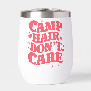 Camp Hair Don't Care Summer Camping Girls Groovy Thermal Wine Tumbler