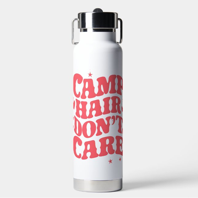 Camp Hair Don't Care Summer Camping Girls Groovy Water Bottle (Front)