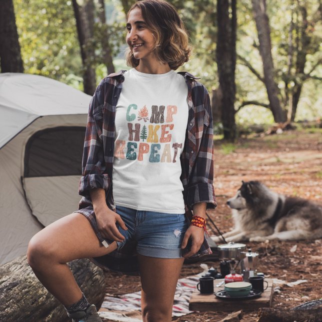 Camp Hike Repeat Colorful Cute T-Shirt (Creator Uploaded)
